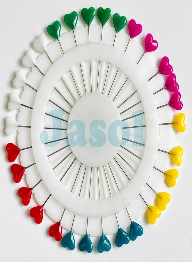 Jasol Mixed Color Multipurpose Heart Shaped Head Sewing Pins - 60 Pcs, 5.5cm - for Tailoring, Dressmaking, Patchwork, Crafts, Fashion Designing, Florist, DIY, Decoration - Image 2